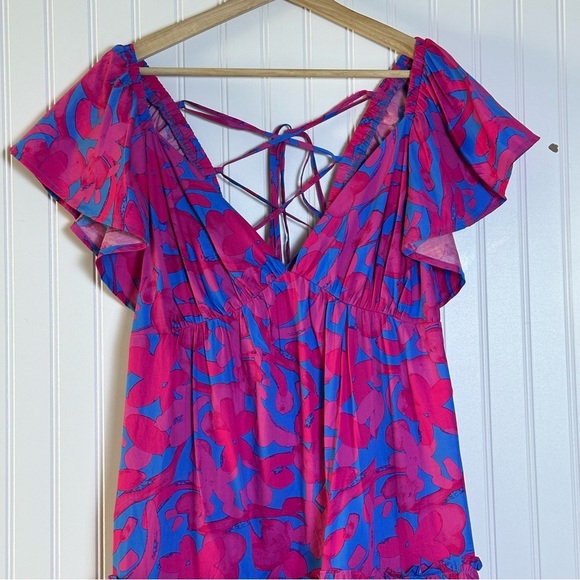 SugarLips Yeraldi Berry Fiora Open Lace Up Tiered Back Midi dress L - Picture 3 of 14